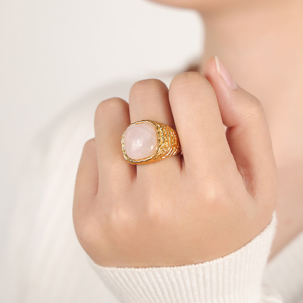 Stainless Steel Tiger Eye Stone & Rose Quartz Ring