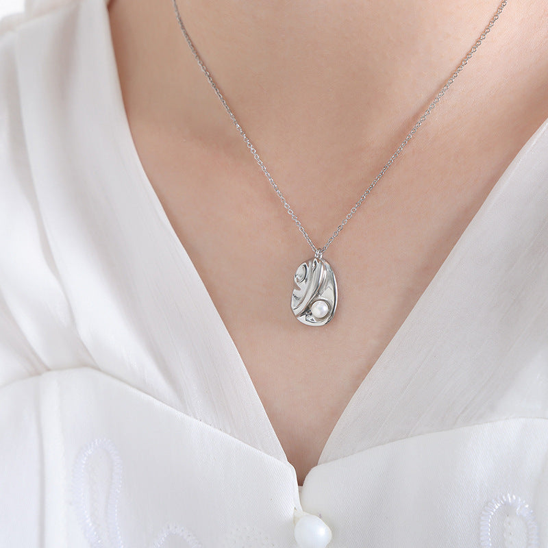 Irregular Round Inlay Single Pearl Necklace