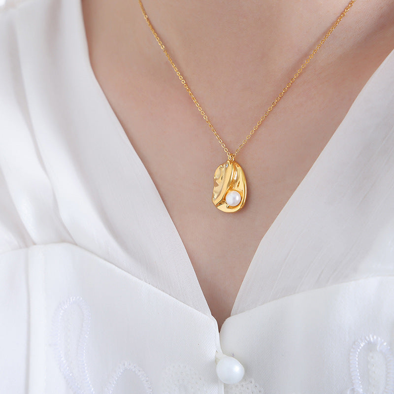 Irregular Round Inlay Single Pearl Necklace