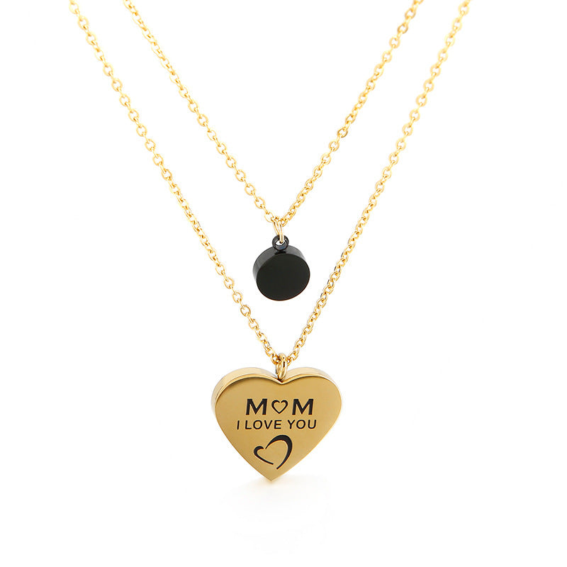 Stainless Steel Heart Pendant & Round Pendant Double Layer Necklace