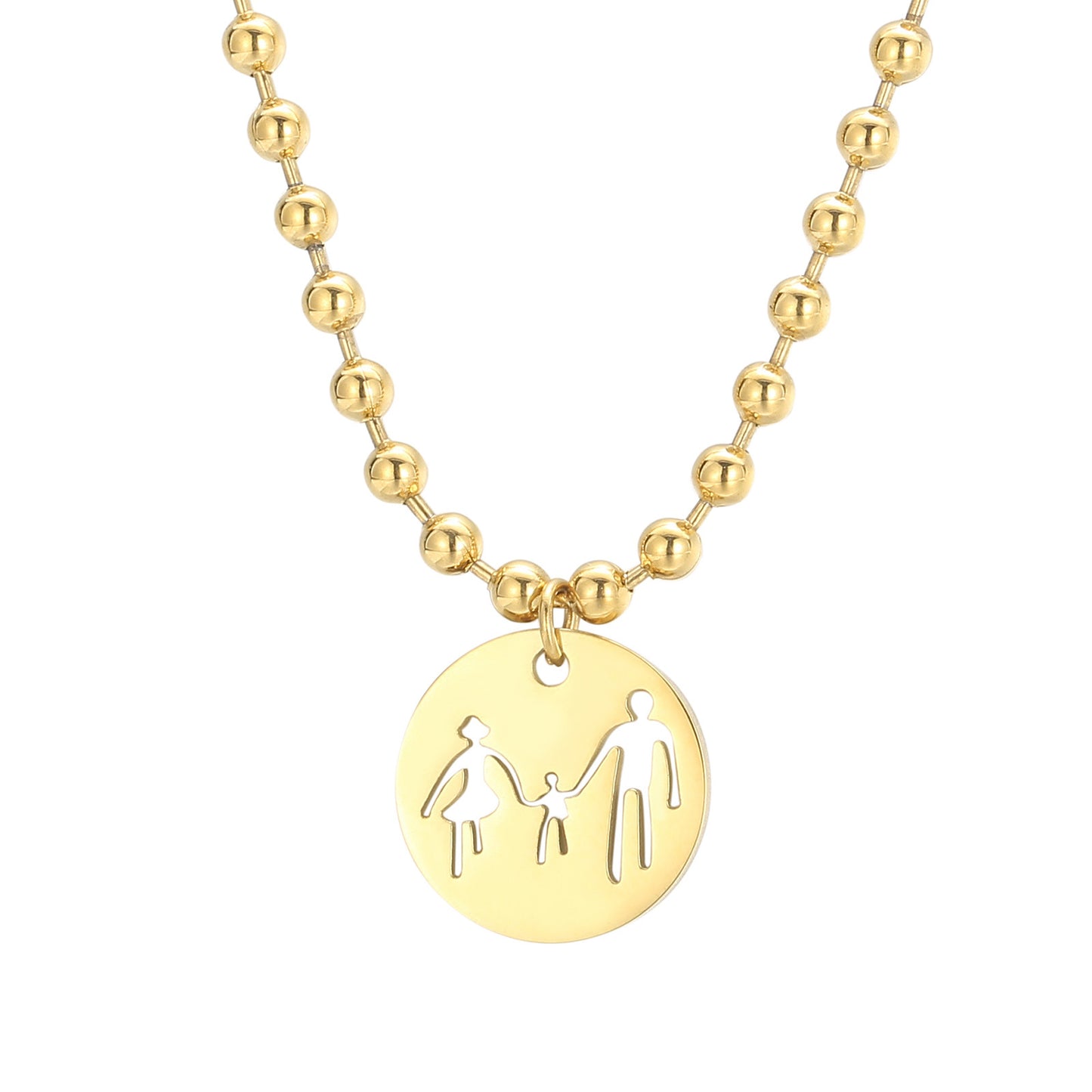 Stainless Steel Round Parent-child Hand-in-hand Pattern Pendant Necklace