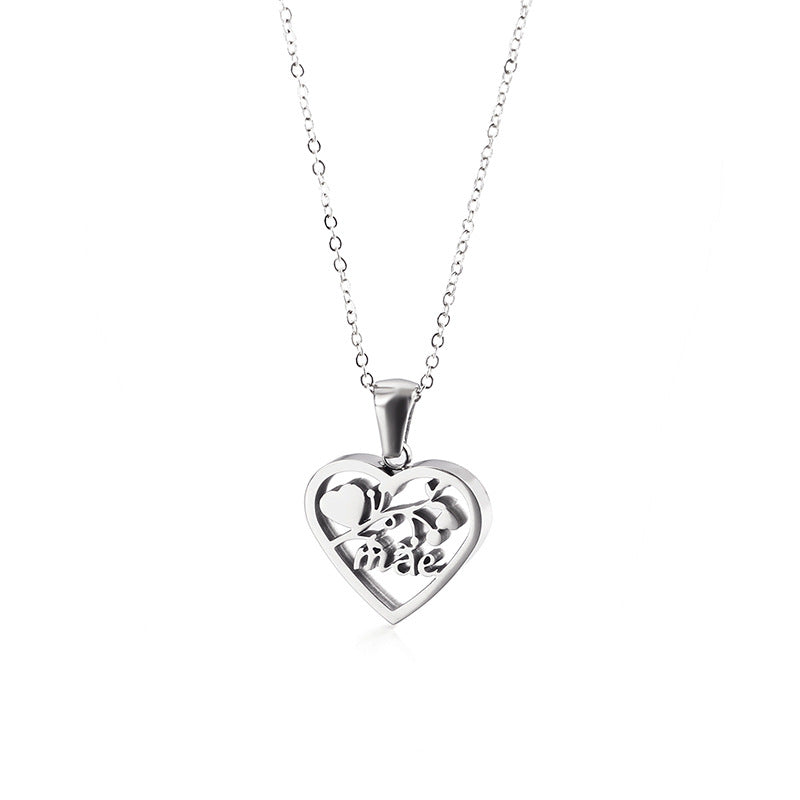 Stainless Steel Hollow Heart Shape Branch Pattern Necklace