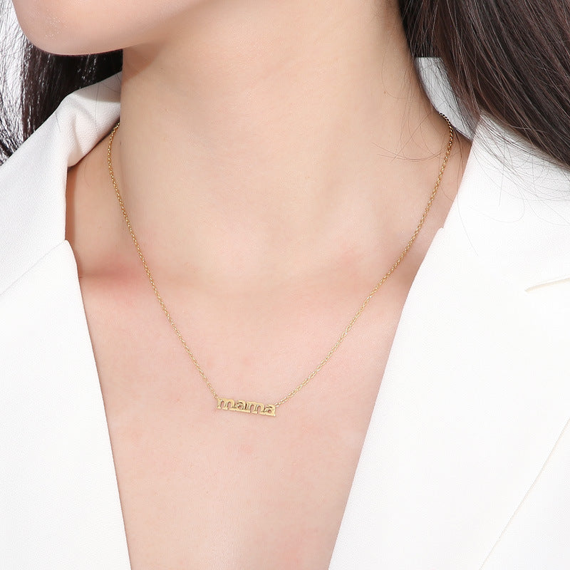 Stainless Steel Mama Letter Pendant Necklace