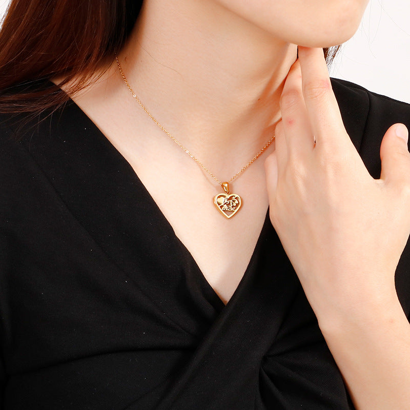 Stainless Steel Hollow Heart Shape Branch Pattern Necklace