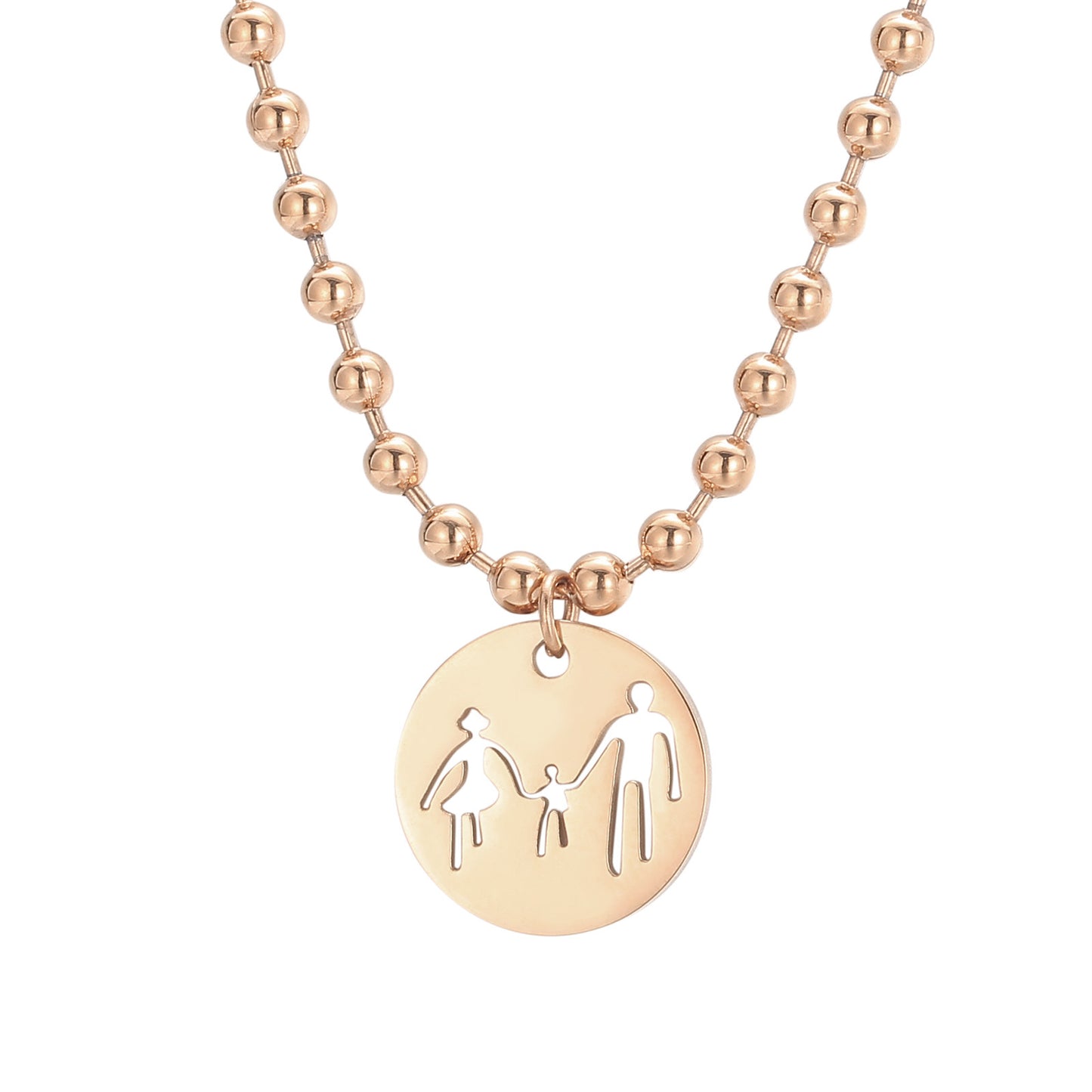 Stainless Steel Round Parent-child Hand-in-hand Pattern Pendant Necklace