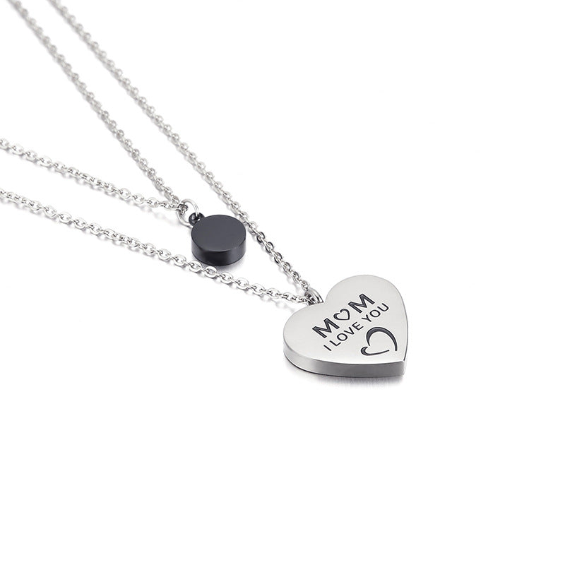 Stainless Steel Heart Pendant & Round Pendant Double Layer Necklace