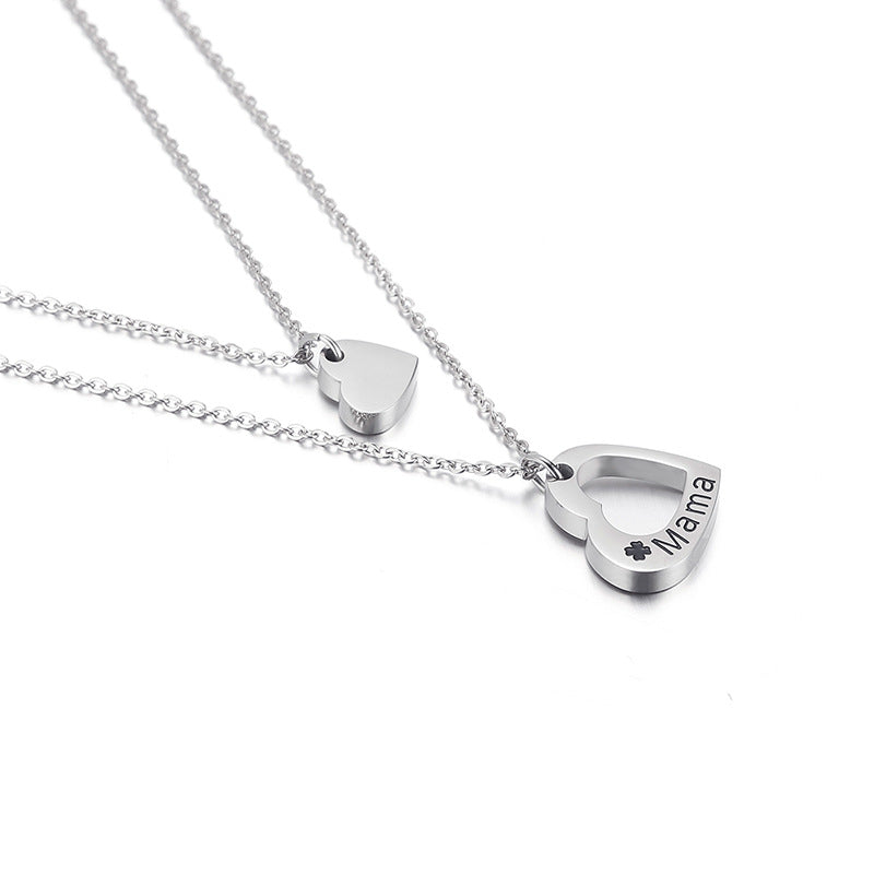 Stainless Steel Heart Hollow Pendant Double Layer Necklace