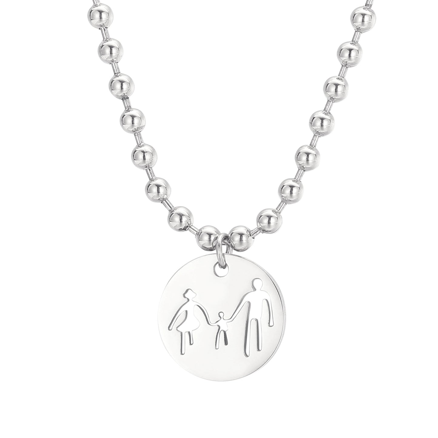 Stainless Steel Round Parent-child Hand-in-hand Pattern Pendant Necklace