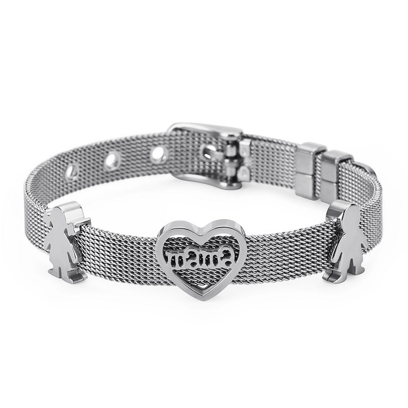 Stainless Steel Heart Shape Hollow Mesh Strap Bracelet