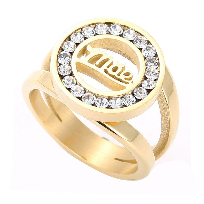 Stainless Steel Letter Cubic Zirconia Mother's Day Ring