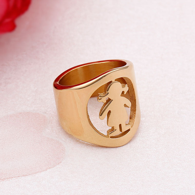 Stainless Steel Hollow Girl Pattern Ring