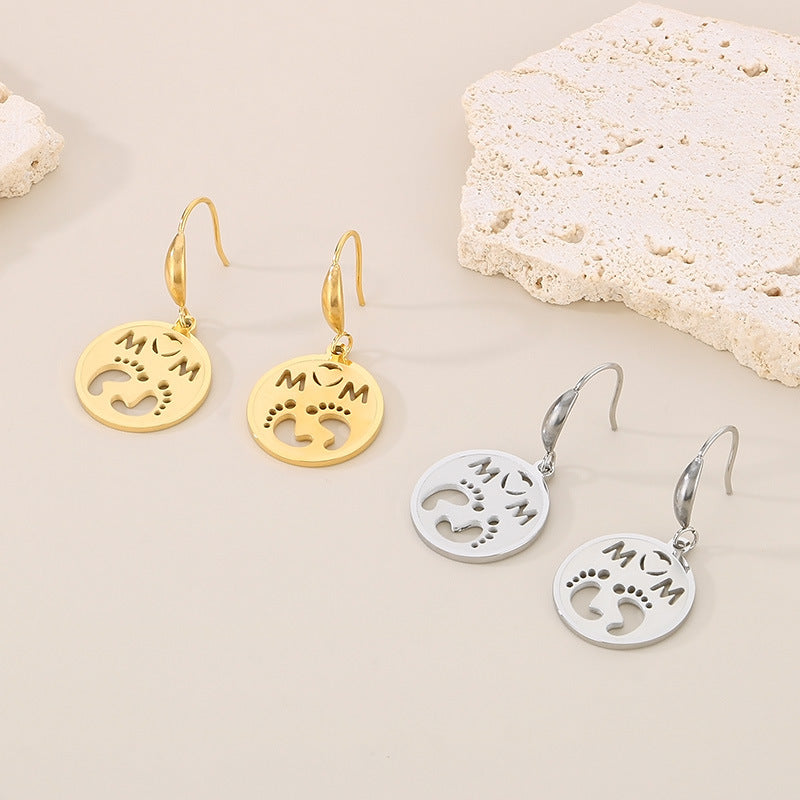 MOM Letter Footprint Pattern Round Earrings