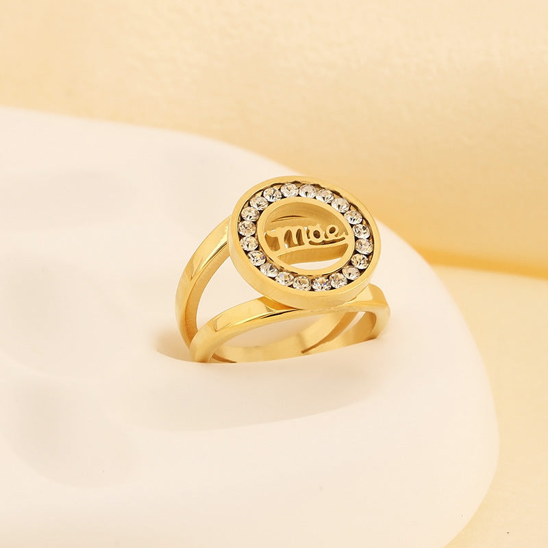 Stainless Steel Letter Cubic Zirconia Mother's Day Ring