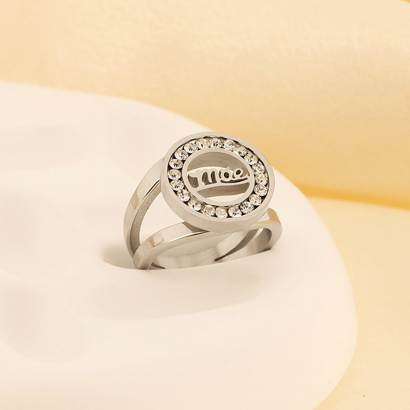 Stainless Steel Letter Cubic Zirconia Mother's Day Ring