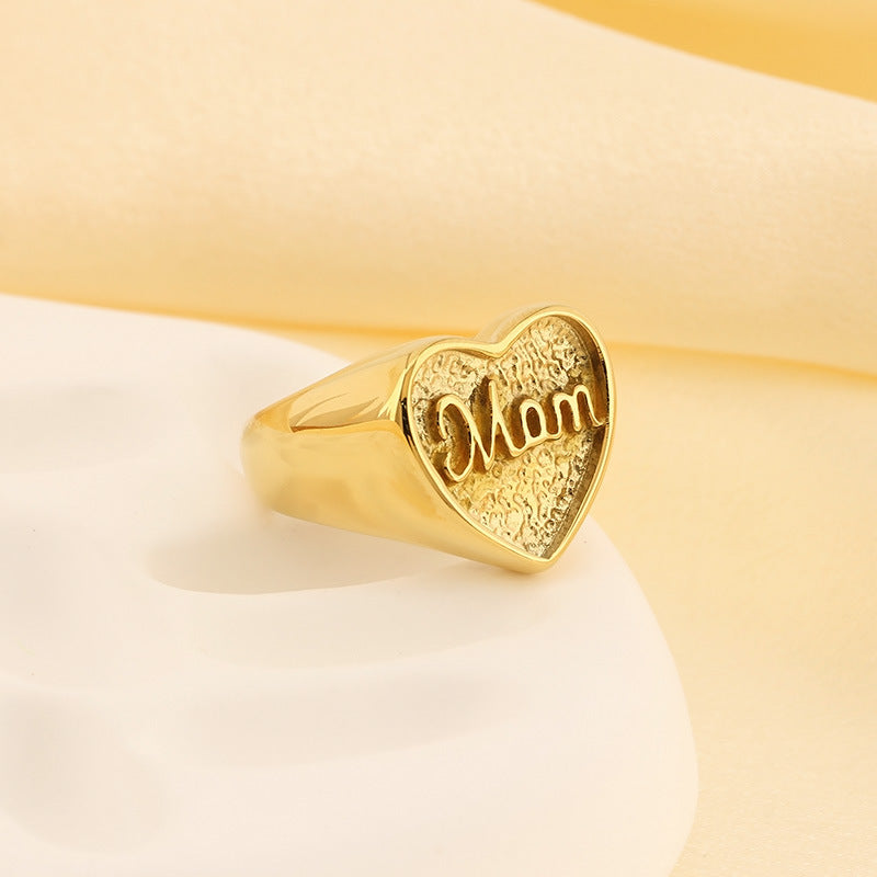 Stainless Steel Letter Cubic Zirconia Mother's Day Ring