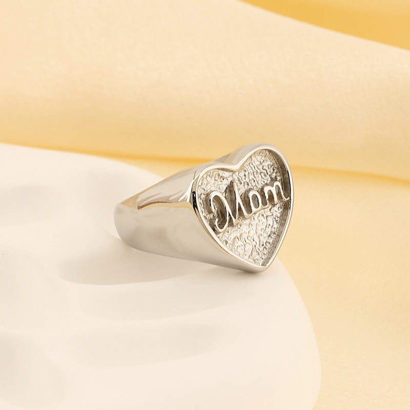 Stainless Steel Letter Cubic Zirconia Mother's Day Ring