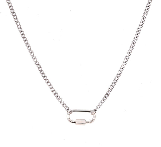 Stainless Steel Curb Chain Small Oval Carabiner Necklace