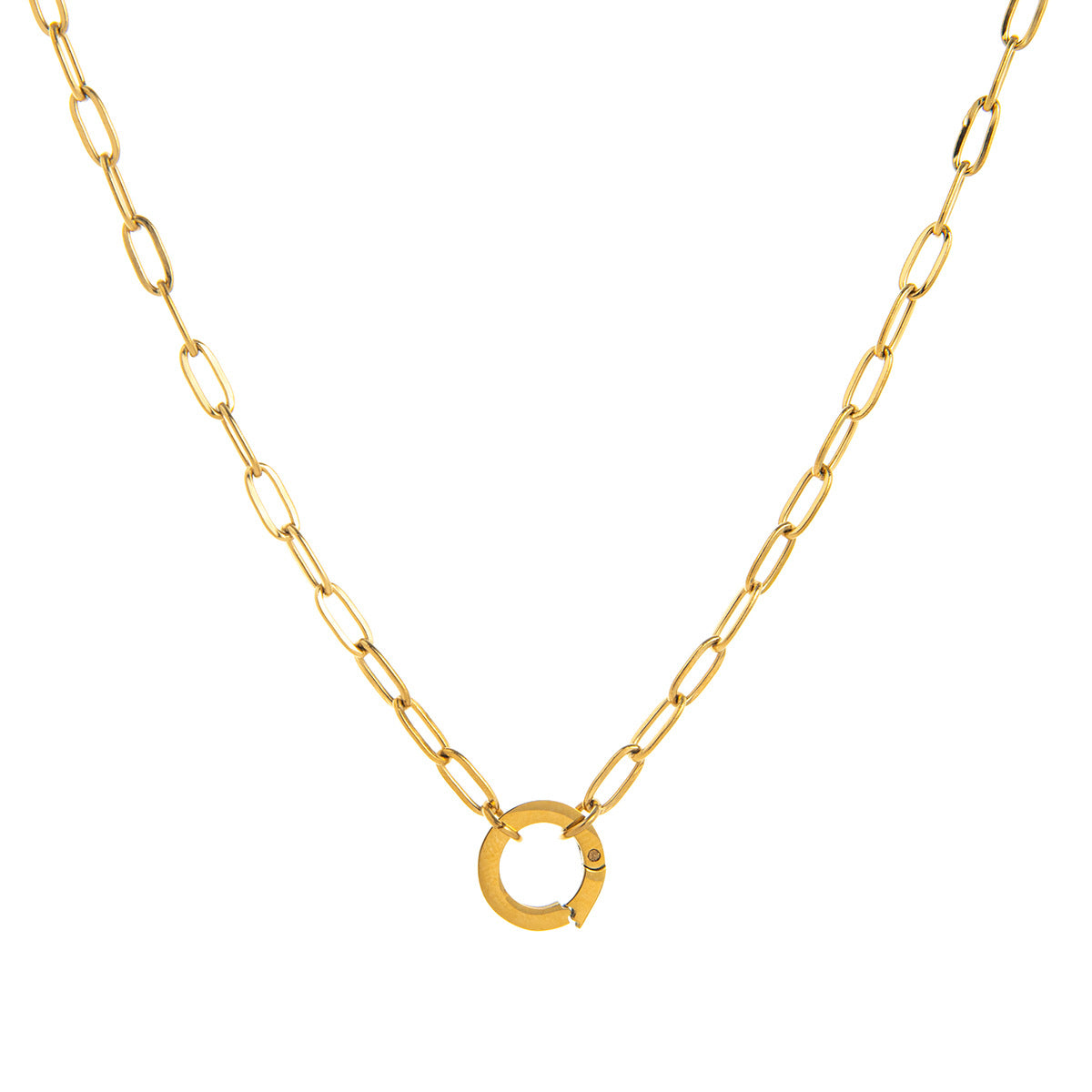 Stainless Steel Paperclip Chain Live Ring Buckle Necklace