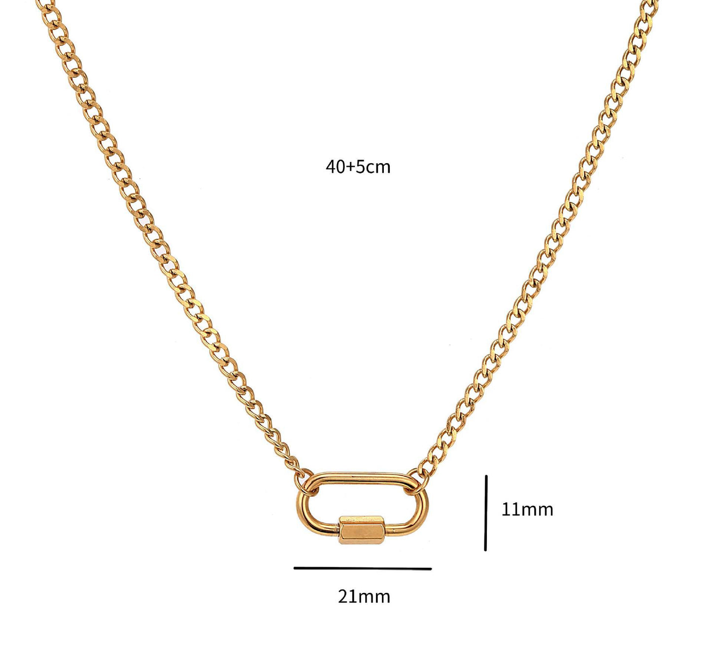 Stainless Steel Curb Chain Small Oval Carabiner Necklace