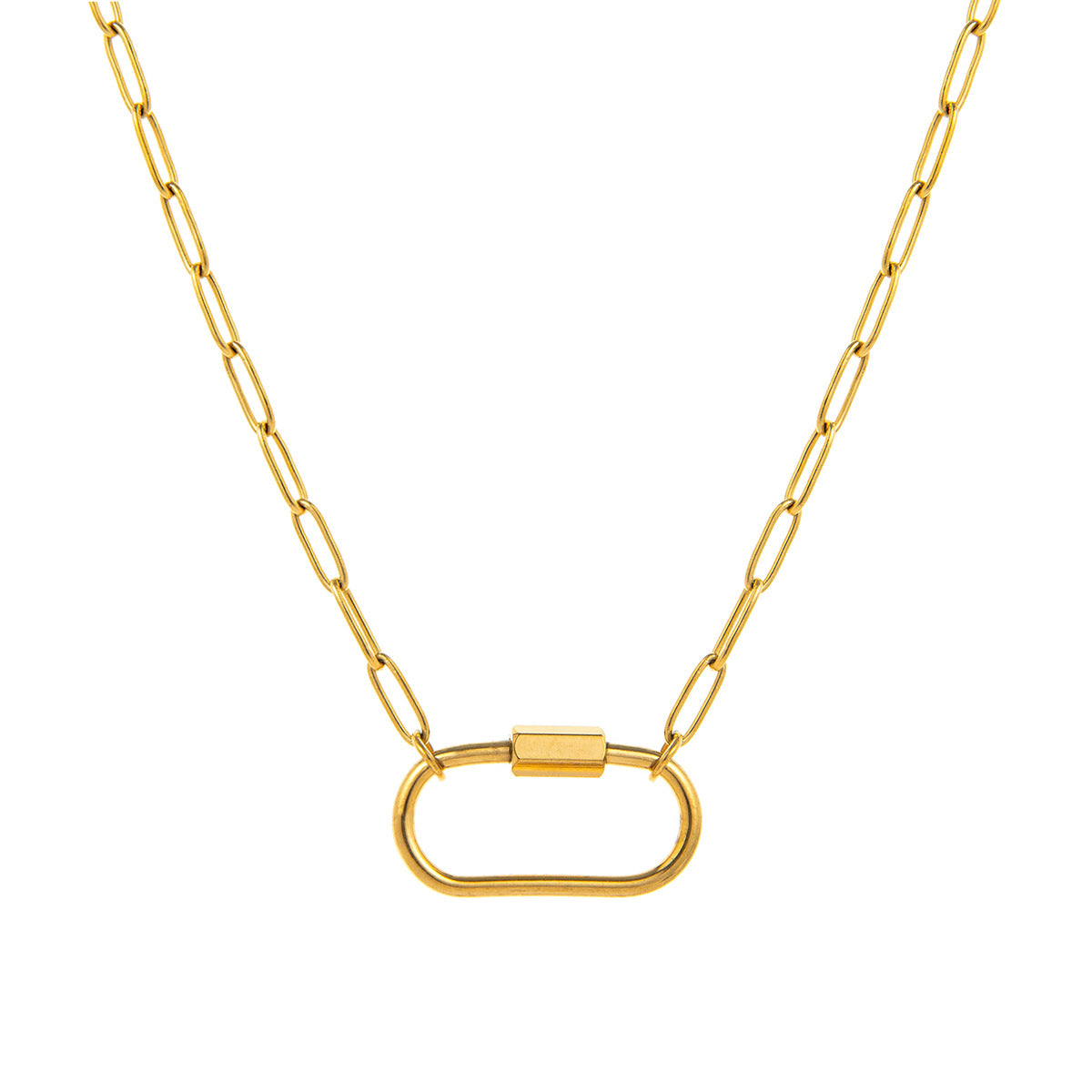 Stainless Steel Paperclip Large Oval Carabiner Necklace