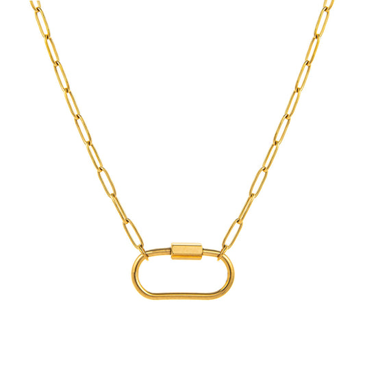 Stainless Steel Paperclip Large Oval Carabiner Necklace