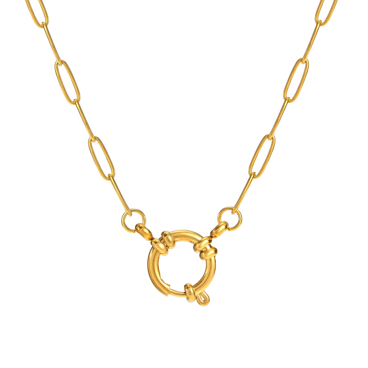Stainless Steel 18mm Sailor Buckle Paperclip Chain Necklace