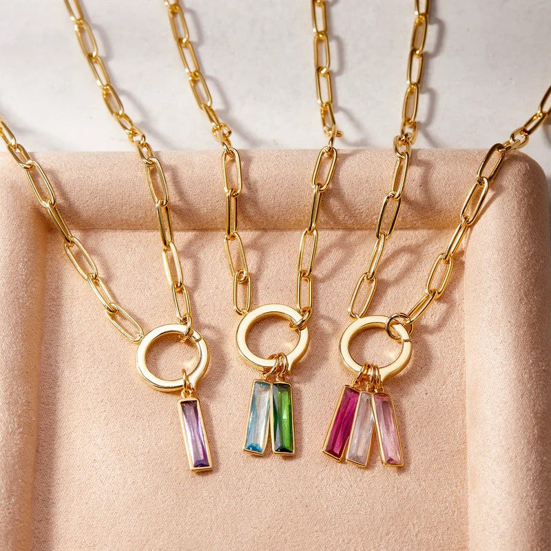 Stainless Steel Bar Rectangular Birthstone Pendant