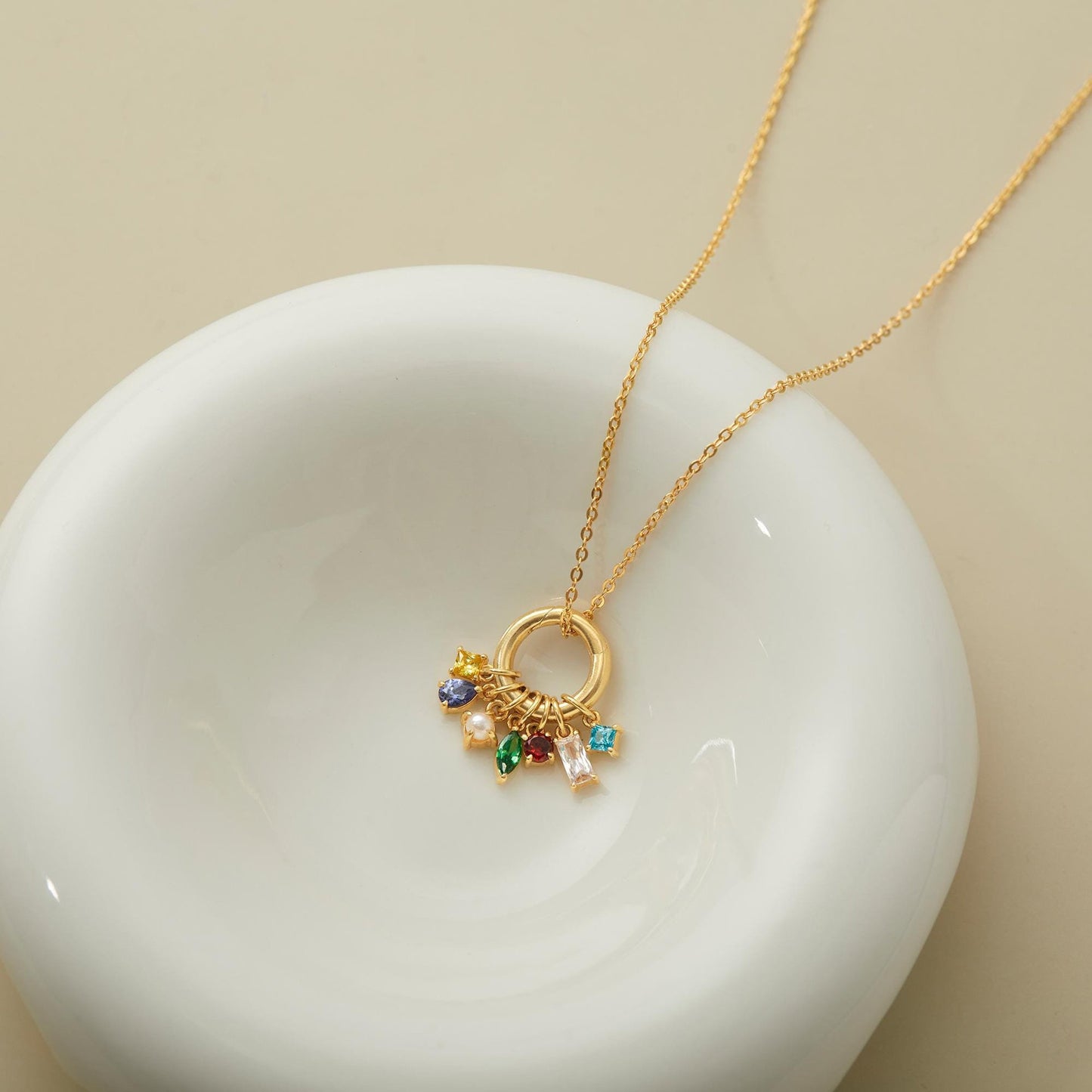 Stainless Steel Water Drop Diamond Shape Birthstone Pendant