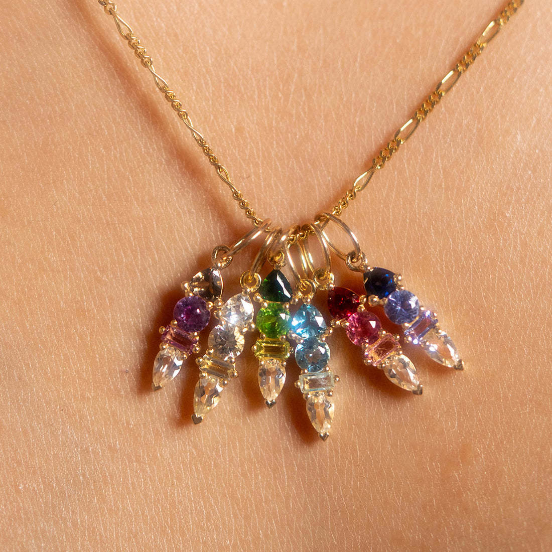 Stainless Steel 4 Cubic Zirconia Combination Birthstone Pendant