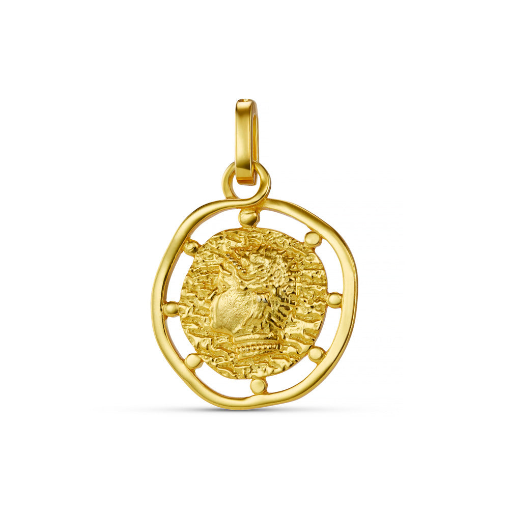 Stainless Steel Coin Heart Natural Stone Pendant