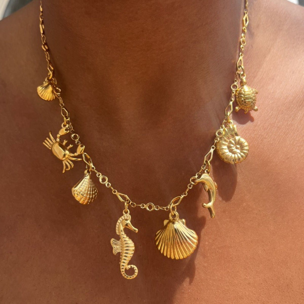 Stainless Steel Crab Seahorse Shell Pendant