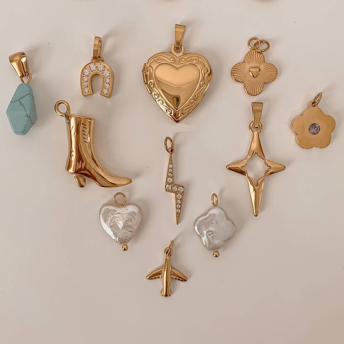 Stainless Steel Boots Horseshoe Heart Pearl Pendant