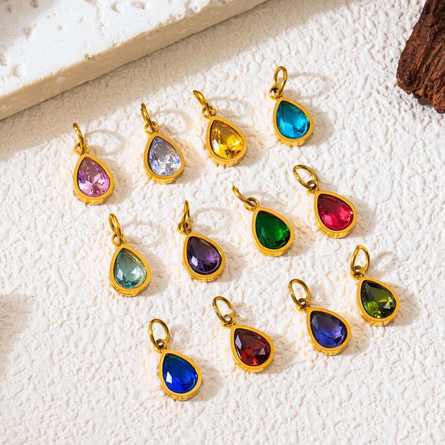Stainless Steel Water Drop Shape Birthstone Pendant