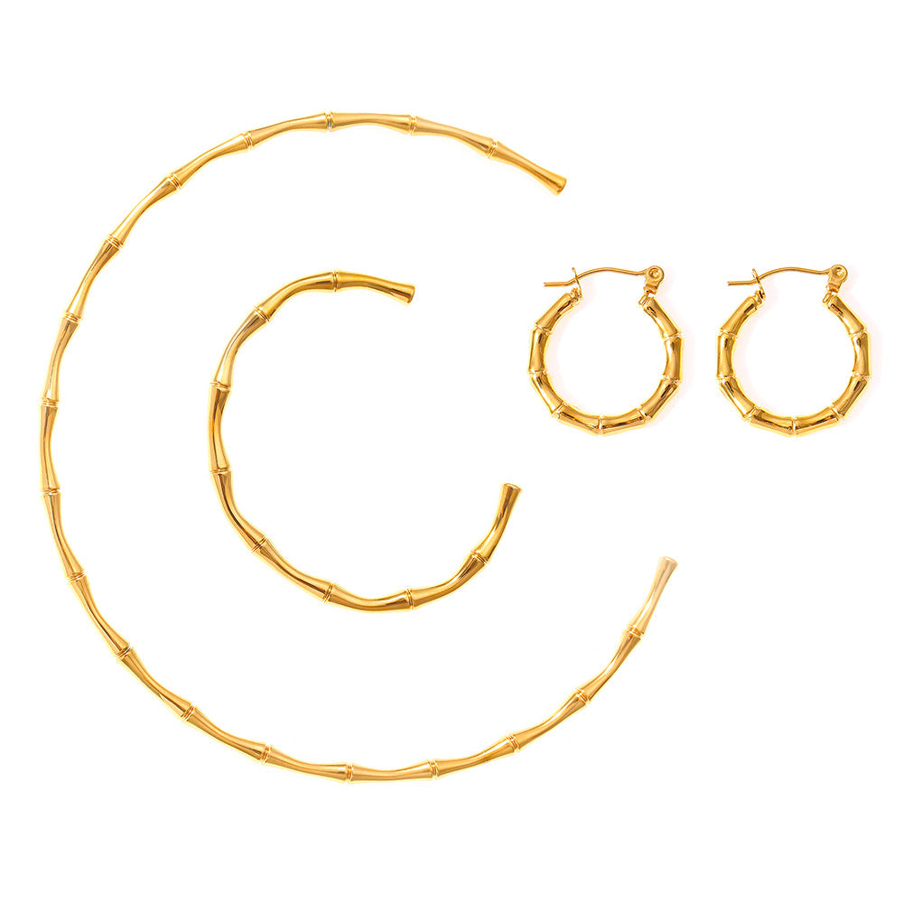 Bamboo Stitching Design Earrings Necklace Bracelet Jewelry Suit