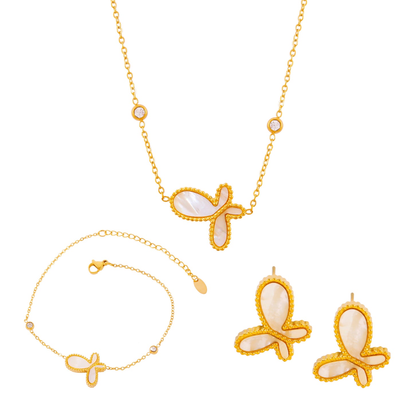 Butterfly Inlay Mother of Pearl Pendant Necklace Bracelet Earrings Jewelry Suit