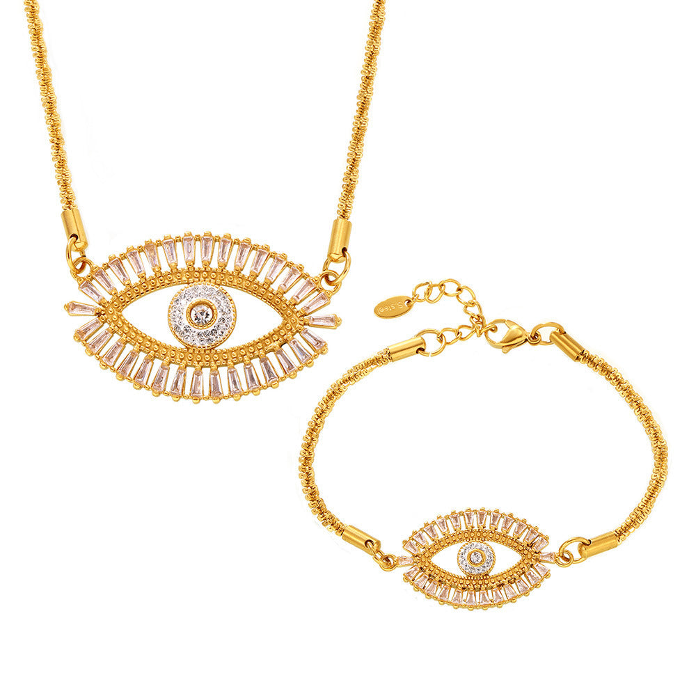 Evil Eye Inlay Cubic Zirconia Bracelet Necklace Earrings Jewelry Suit