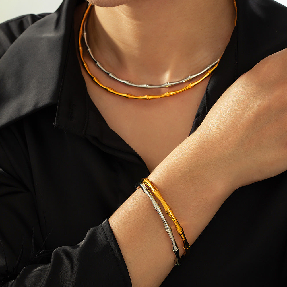 Bamboo Stitching Design Earrings Necklace Bracelet Jewelry Suit