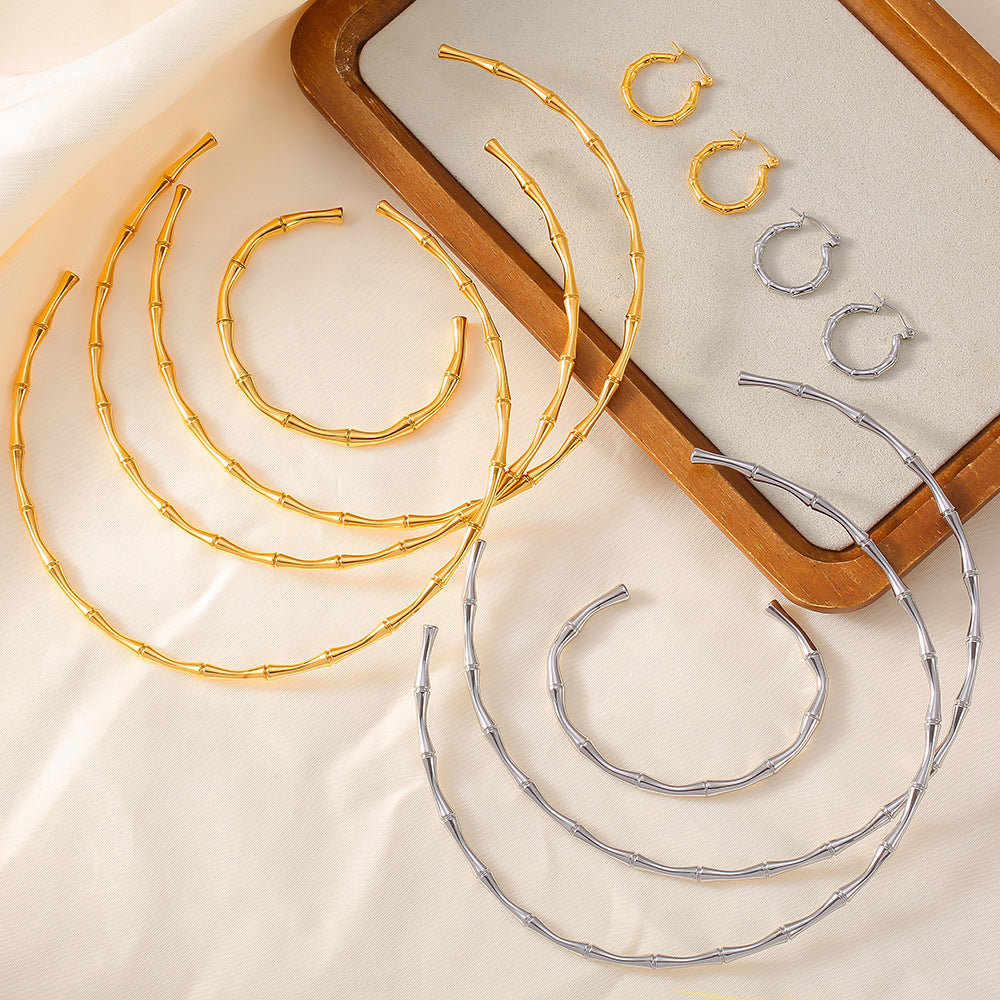 Bamboo Stitching Design Earrings Necklace Bracelet Jewelry Suit