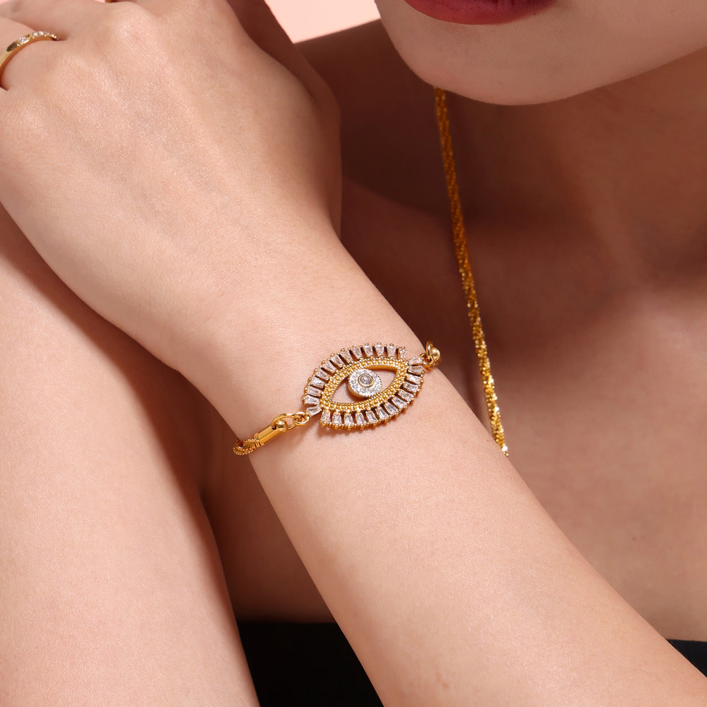 Evil Eye Inlay Cubic Zirconia Bracelet Necklace Earrings Jewelry Suit