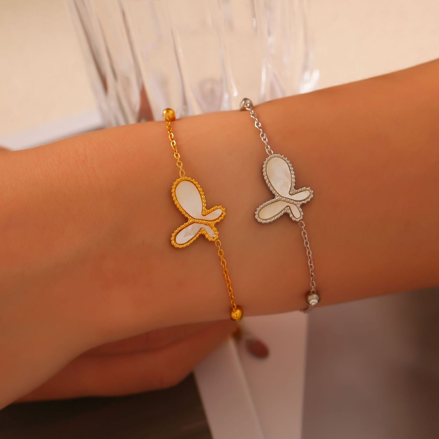 Butterfly Inlay Mother of Pearl Pendant Necklace Bracelet Earrings Jewelry Suit