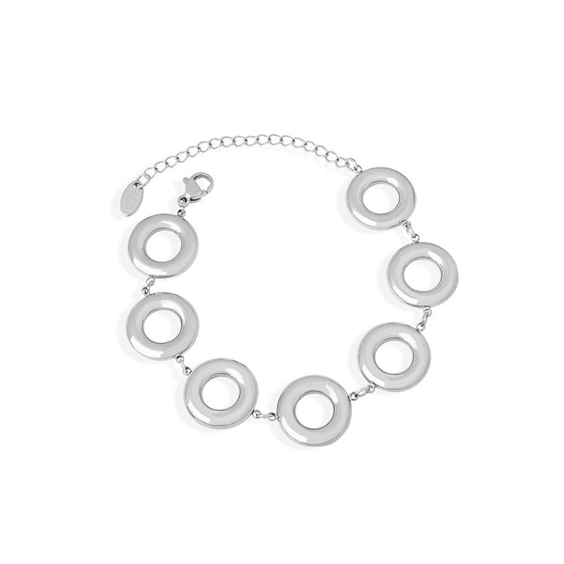 Stainless Steel Hollow Round Bracelet Necklace Earrings Jewelry Suit