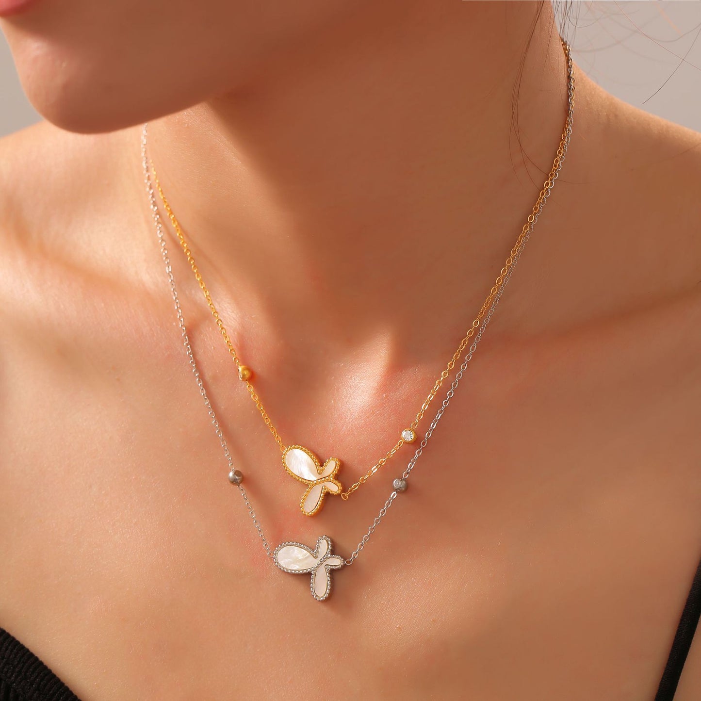 Butterfly Inlay Mother of Pearl Pendant Necklace Bracelet Earrings Jewelry Suit