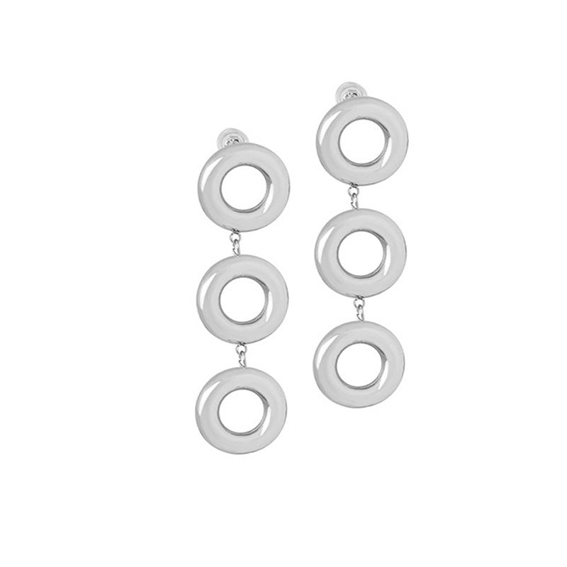 Stainless Steel Hollow Round Bracelet Necklace Earrings Jewelry Suit