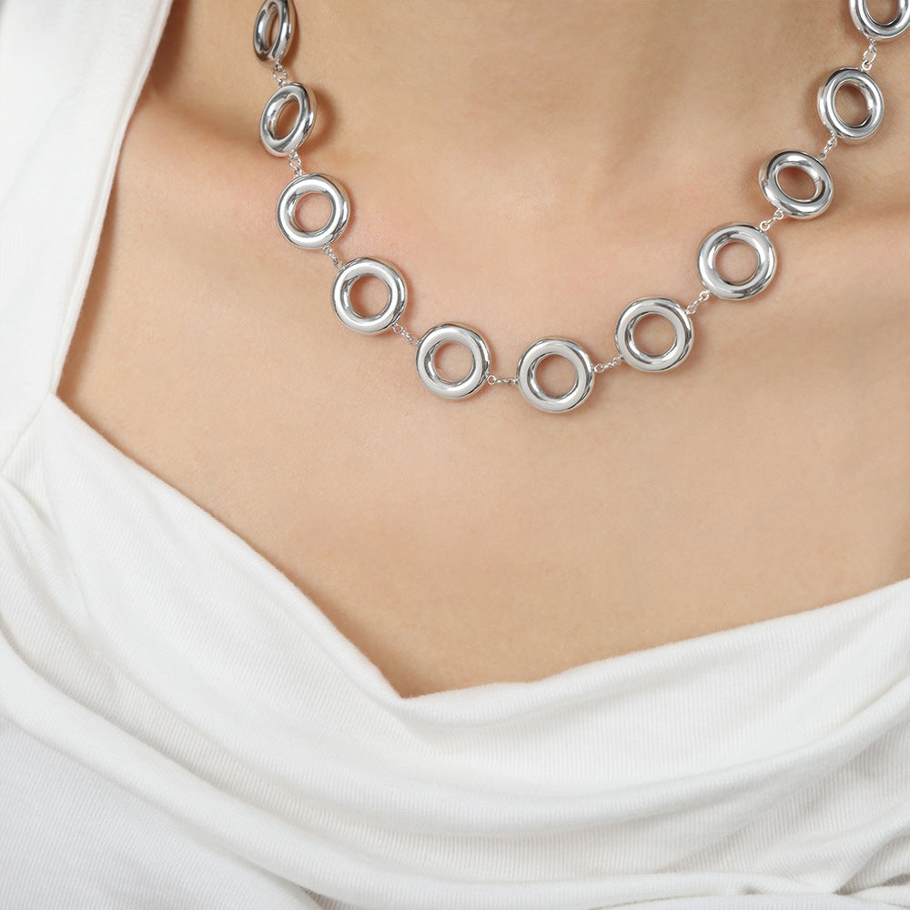 Stainless Steel Hollow Round Bracelet Necklace Earrings Jewelry Suit