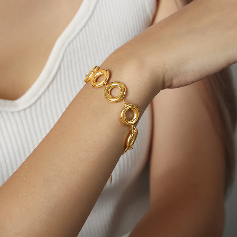 Stainless Steel Hollow Round Bracelet Necklace Earrings Jewelry Suit