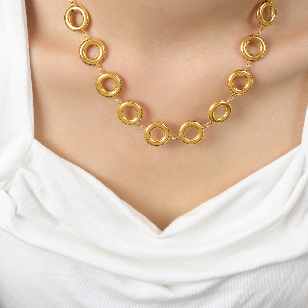 Stainless Steel Hollow Round Bracelet Necklace Earrings Jewelry Suit