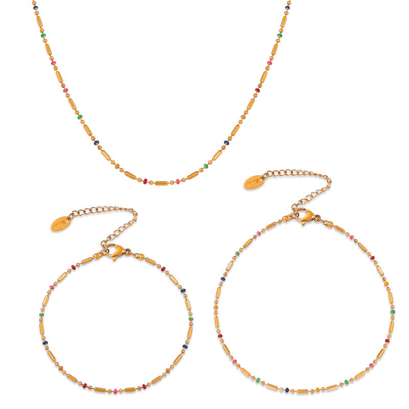 Beaded Oil Drop Necklace Bracelet Anklet Jewelry Suit
