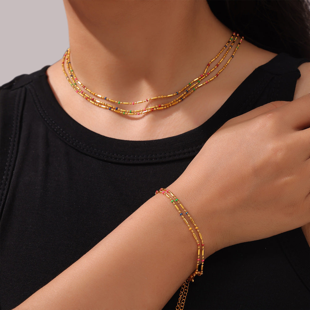 Beaded Oil Drop Necklace Bracelet Anklet Jewelry Suit