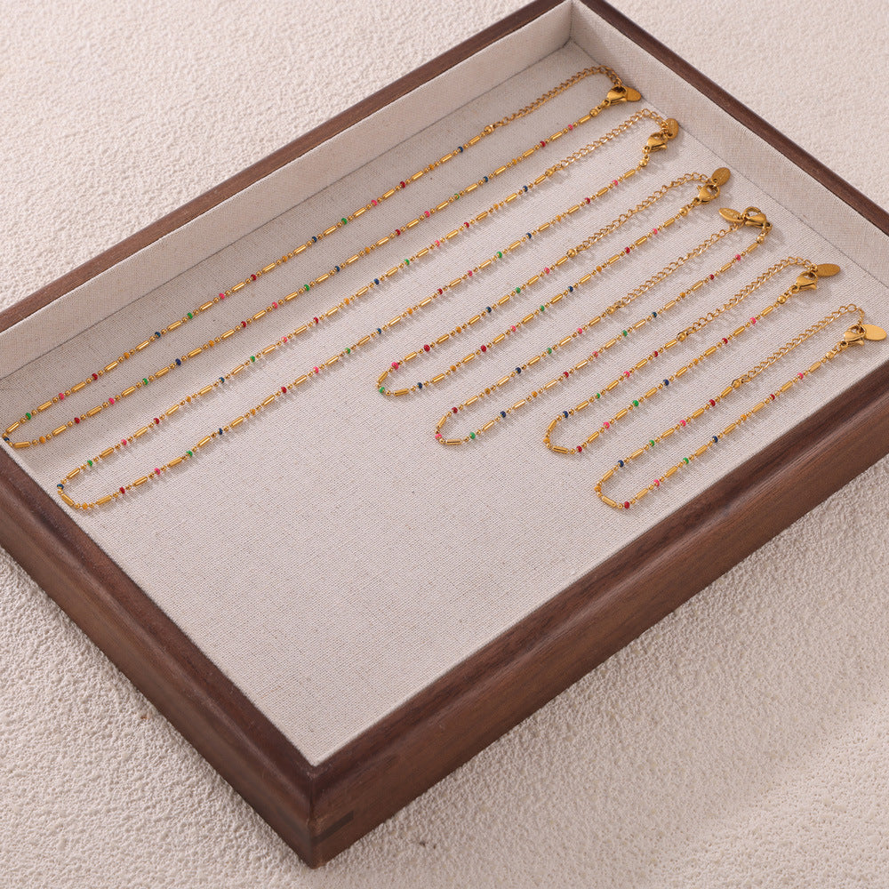 Beaded Oil Drop Necklace Bracelet Anklet Jewelry Suit