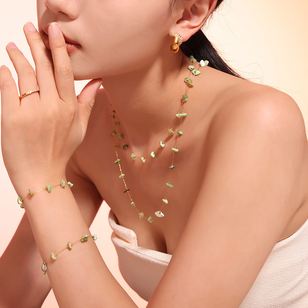 Green Natural Stone Beaded Necklace Bracelet Jewelry Suit